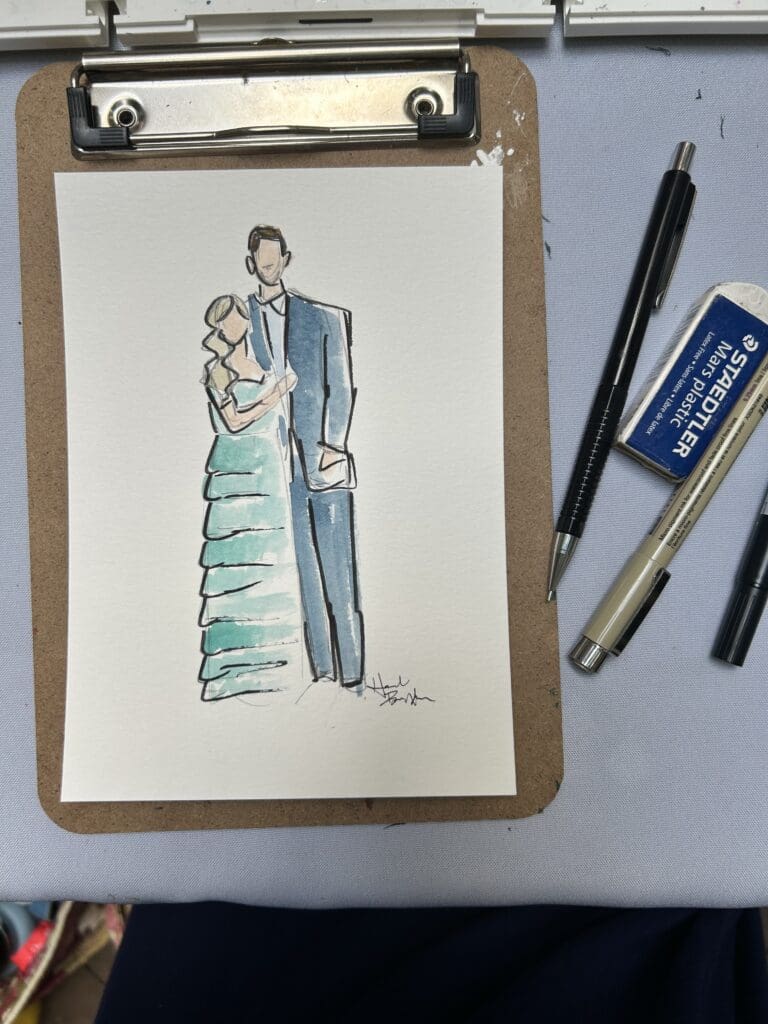 Painting of wedding guests